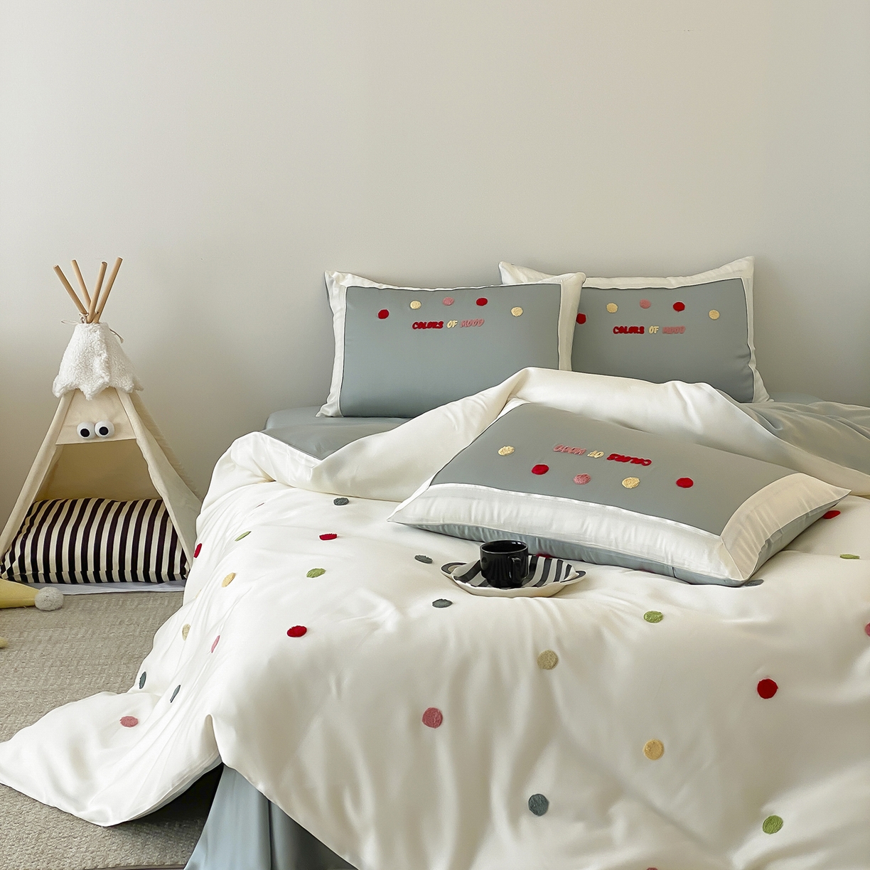 91家纺网 家纺一手货源 找家纺 时亿家居 2025新款天丝夏被四件套-缤纷彩虹糖系列 缤纷彩虹糖 -青柠