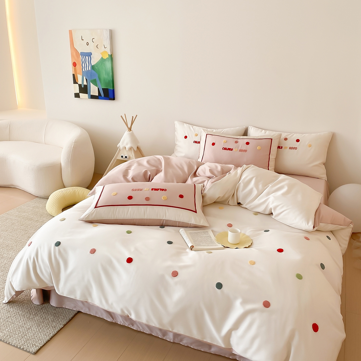 91家纺网 家纺一手货源 找家纺 时亿家居 2025新款天丝夏被四件套-缤纷彩虹糖系列 缤纷彩虹糖 -草莓味