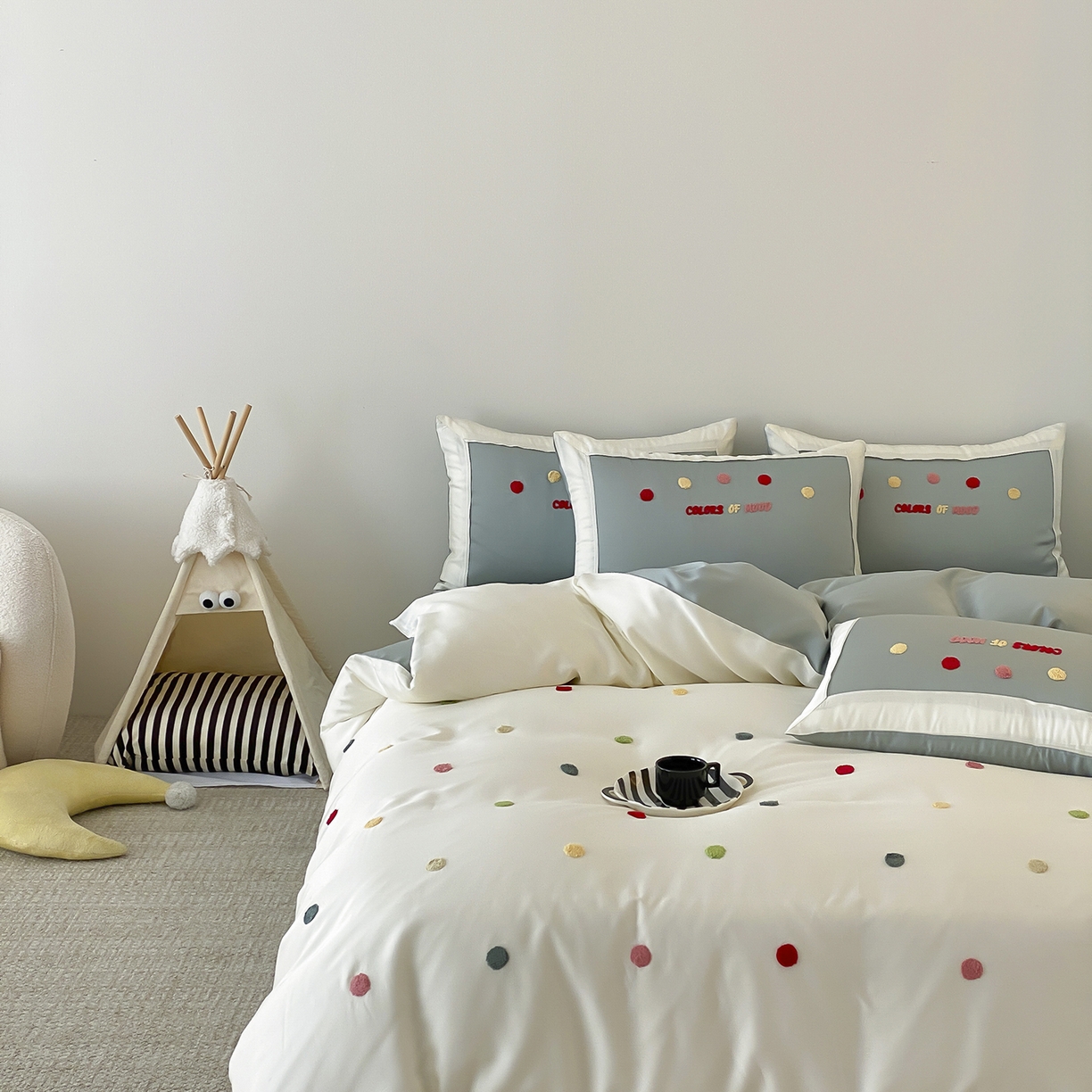 91家纺网 家纺一手货源 找家纺 时亿家居 2025新款天丝夏被四件套-缤纷彩虹糖系列 缤纷彩虹糖 -青柠