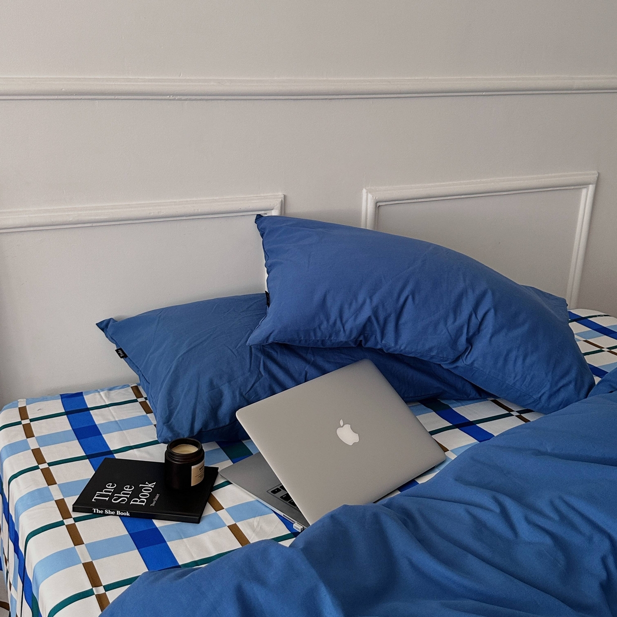 91家纺网 家纺一手货源 找家纺 柚可家居 2025新款40支色织水洗棉四件套-尼维格调 尼维格调（枕套越蓝）