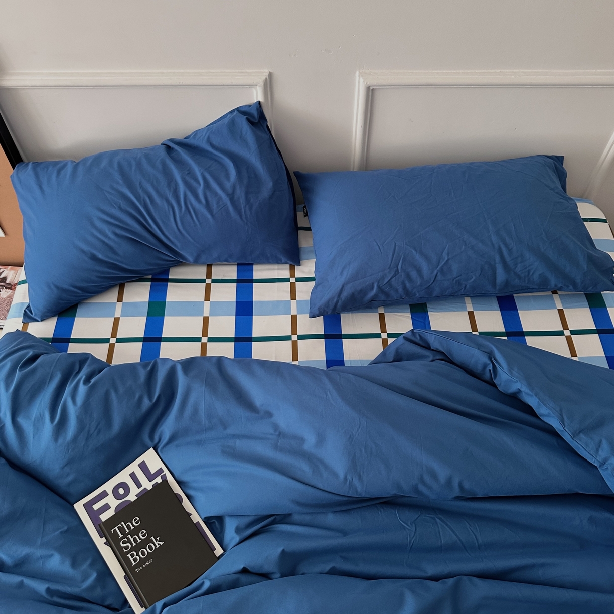 91家纺网 家纺一手货源 找家纺 柚可家居 2025新款40支色织水洗棉四件套-尼维格调 尼维格调（枕套越蓝）