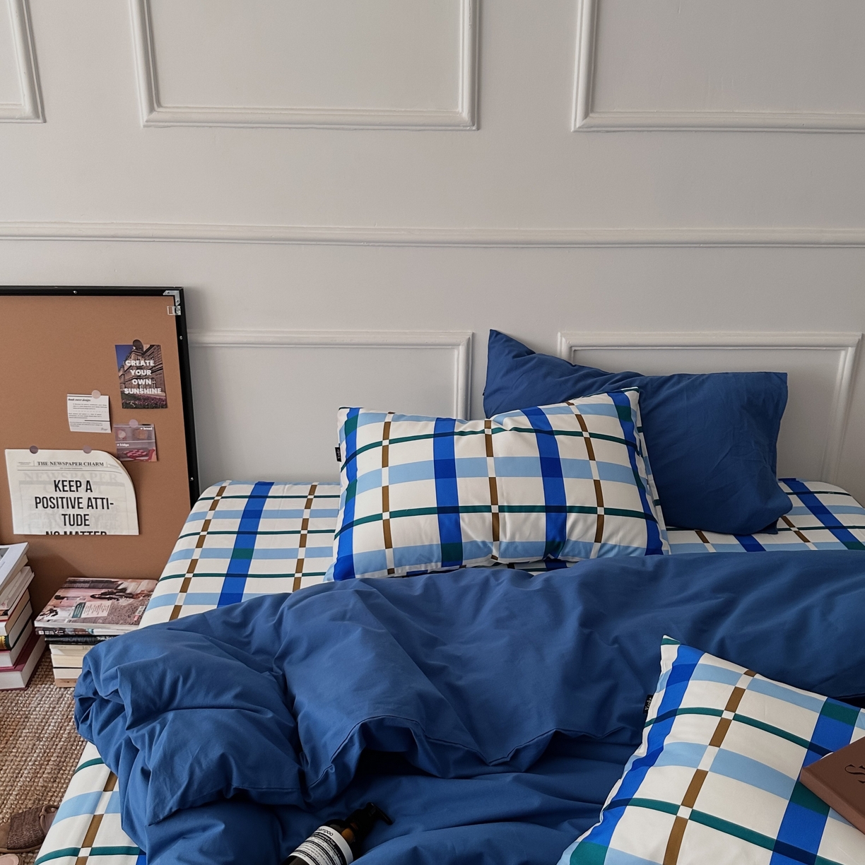 91家纺网 家纺一手货源 找家纺 柚可家居 2025新款40支色织水洗棉四件套-尼维格调 尼维格调（枕套越蓝+格子）