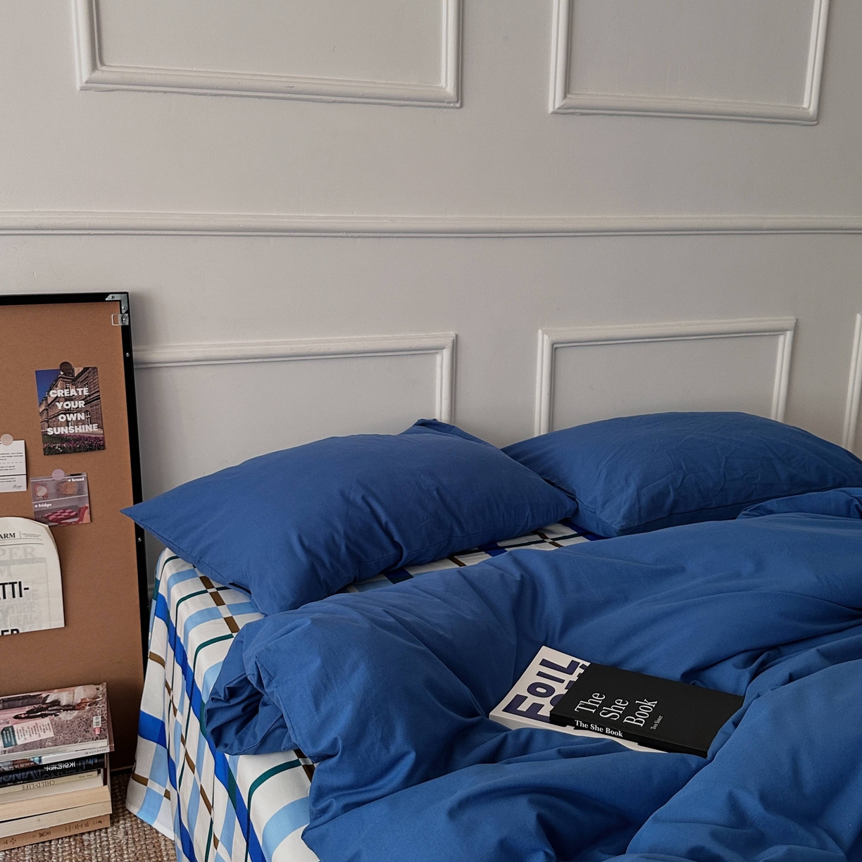 91家纺网 家纺一手货源 找家纺 柚可家居 2025新款40支色织水洗棉四件套-尼维格调 尼维格调（枕套越蓝）