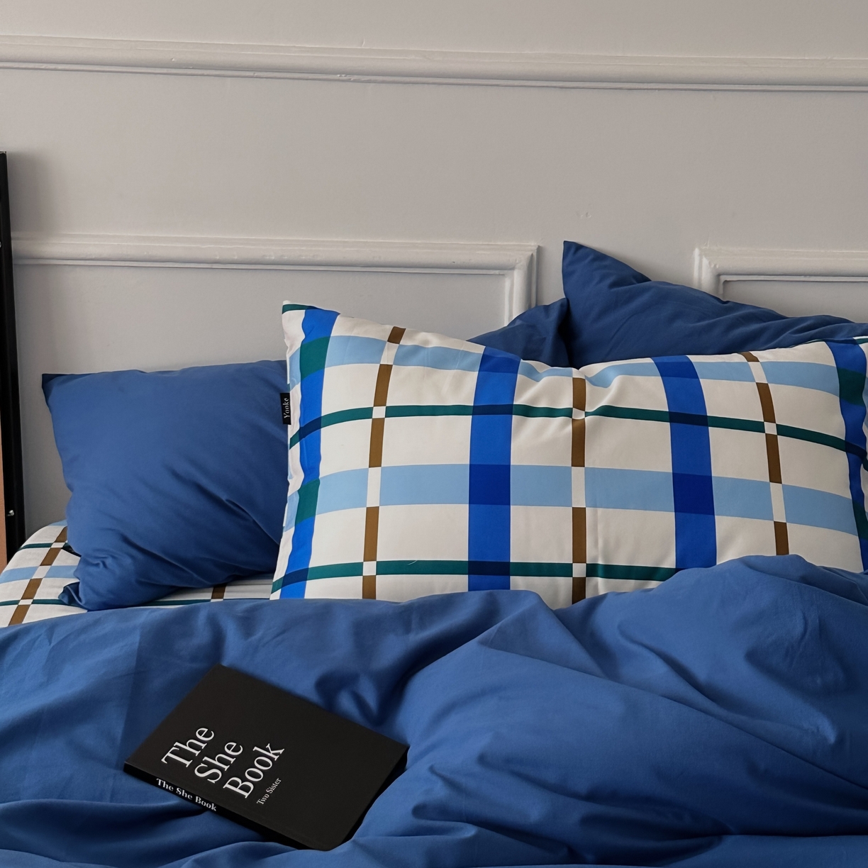 91家纺网 家纺一手货源 找家纺 柚可家居 2025新款40支色织水洗棉四件套-尼维格调 尼维格调（枕套越蓝+格子）