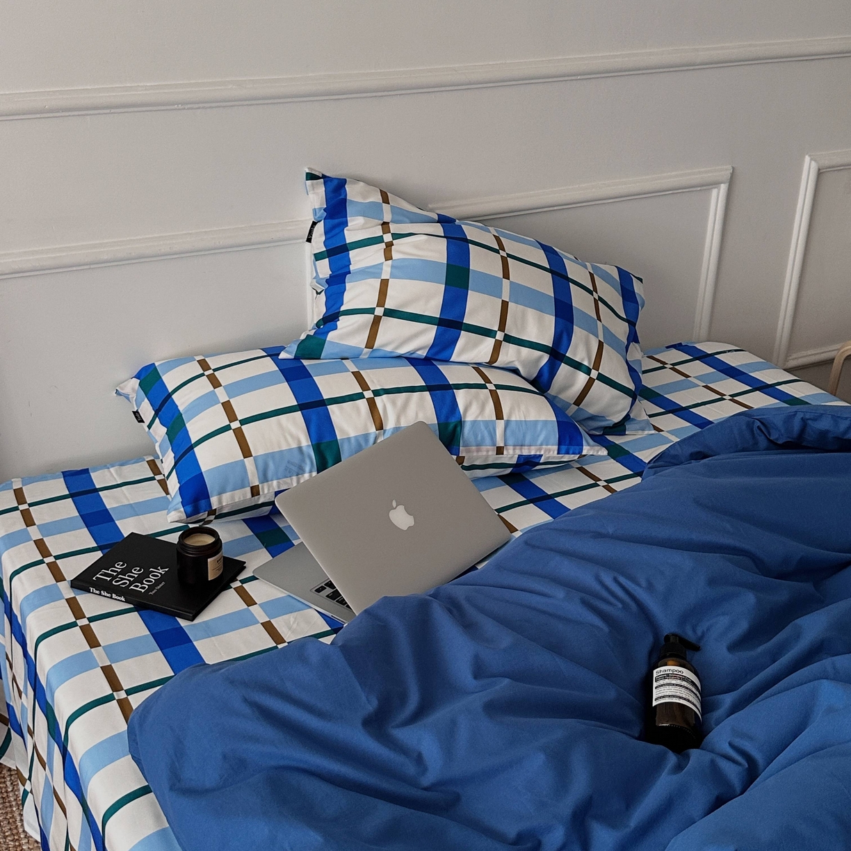 91家纺网 家纺一手货源 找家纺 柚可家居 2025新款40支色织水洗棉四件套-尼维格调 尼维格调（枕套格子）