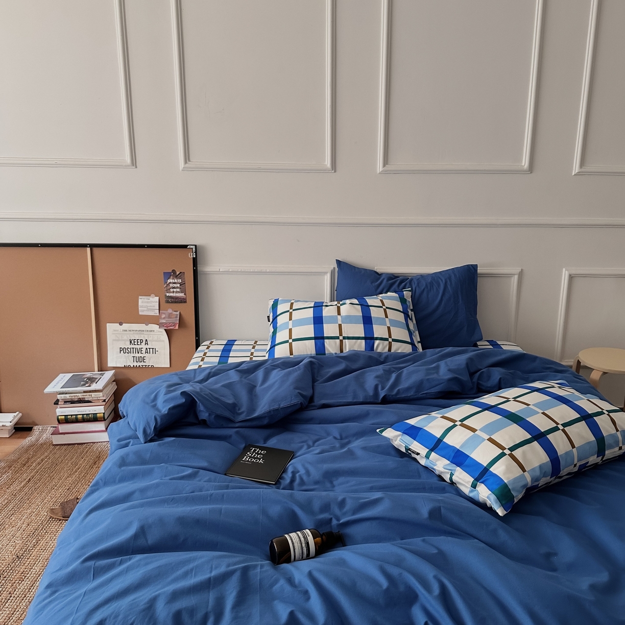 91家纺网 家纺一手货源 找家纺 柚可家居 2025新款40支色织水洗棉四件套-尼维格调 尼维格调（枕套越蓝+格子）