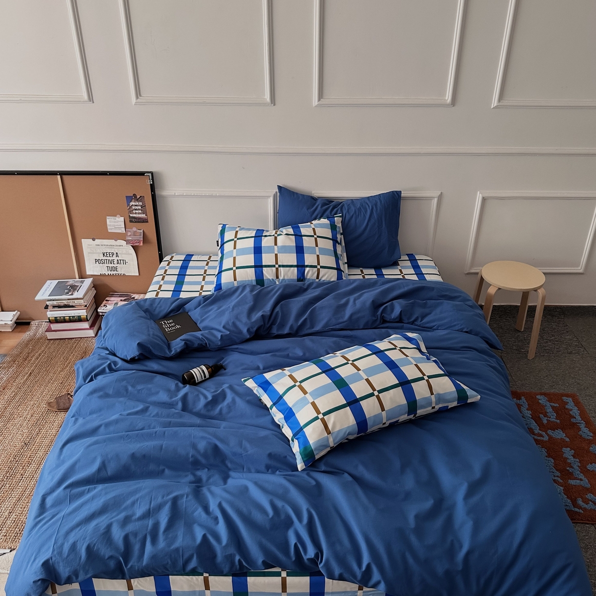 91家纺网 家纺一手货源 找家纺 柚可家居 2025新款40支色织水洗棉四件套-尼维格调 尼维格调（枕套越蓝+格子）