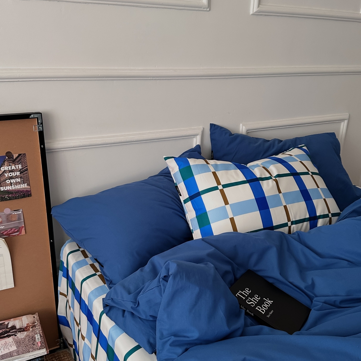 91家纺网 家纺一手货源 找家纺 柚可家居 2025新款40支色织水洗棉四件套-尼维格调 尼维格调（枕套越蓝+格子）