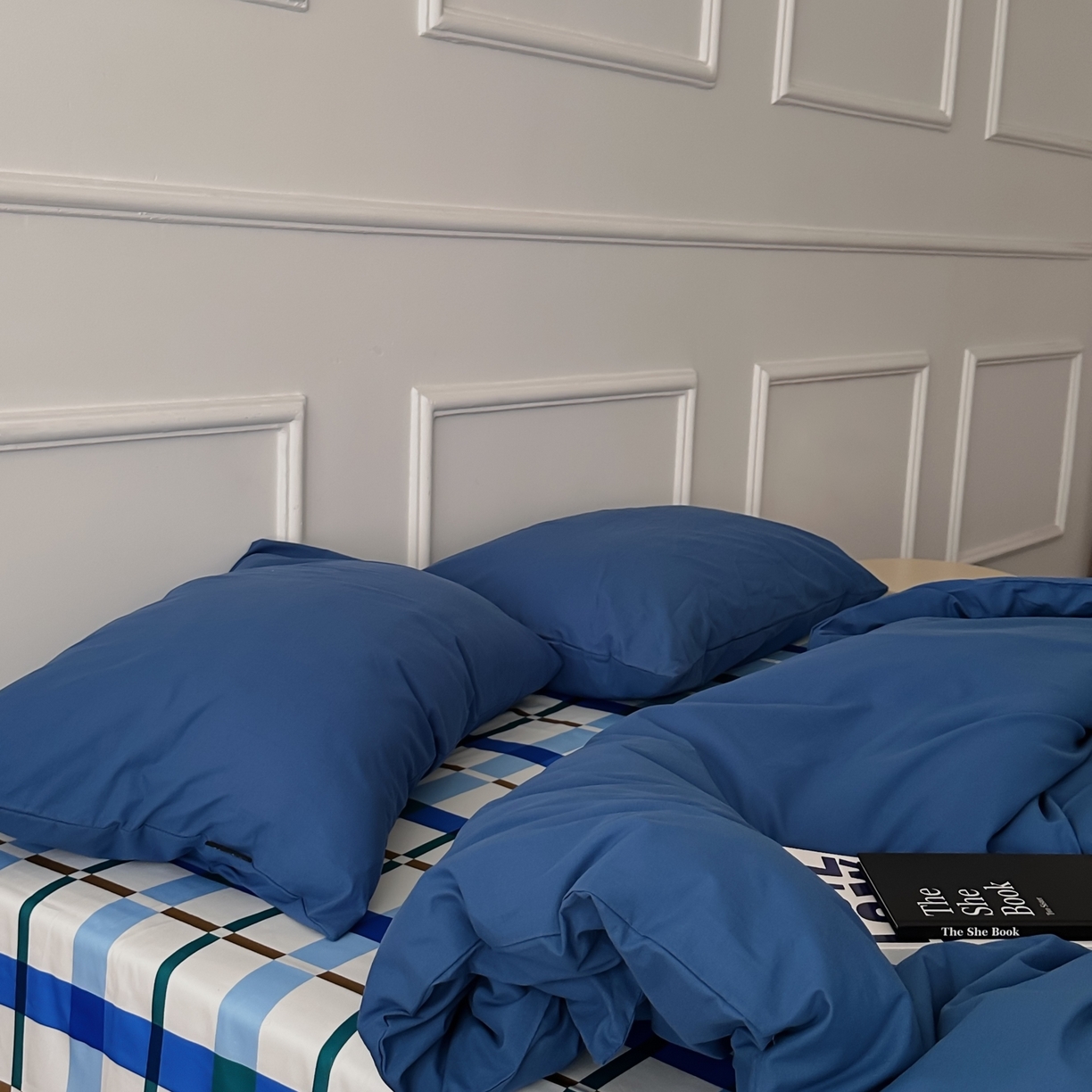 91家纺网 家纺一手货源 找家纺 柚可家居 2025新款40支色织水洗棉四件套-尼维格调 尼维格调（枕套越蓝）