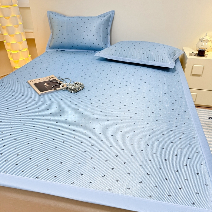 91家纺网 家纺一手货源 找家纺 慕尚家纺 2025新款数码印花床席床笠款冰藤席 蝴蝶蓝