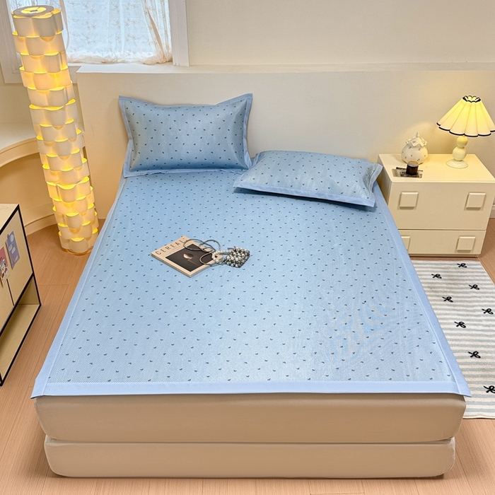 91家纺网 家纺一手货源 找家纺 慕尚家纺 2025新款数码印花床席床笠款冰藤席 蝴蝶蓝