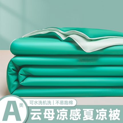 91家纺网 家纺一手货源 找家纺 玉相逢  2025新款夏被空调被A类云母氨纶凉感丝夏凉被（可供外贸跨境）（可供外贸跨境）  西瓜绿+云母绿