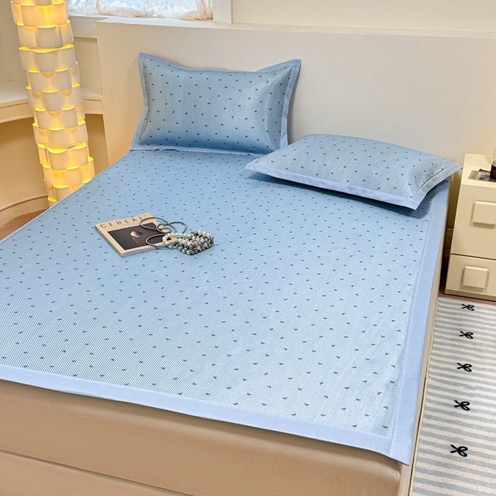 91家纺网 家纺一手货源 找家纺 慕尚家纺 2025新款数码印花床席床笠款冰藤席 蝴蝶蓝