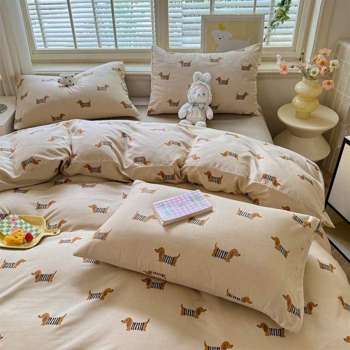 91家纺网 家纺一手货源 找家纺 多品家纺 2025新款ins风水洗棉学生宿舍三件套 复古狗