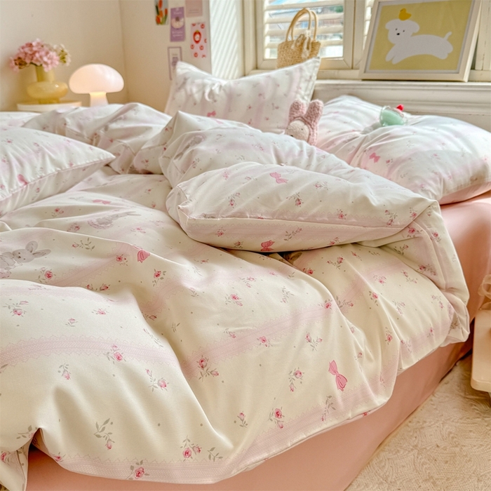 91家纺网 家纺一手货源 找家纺 多品家纺 2025新款ins风水洗棉学生宿舍三件套 兔斑比