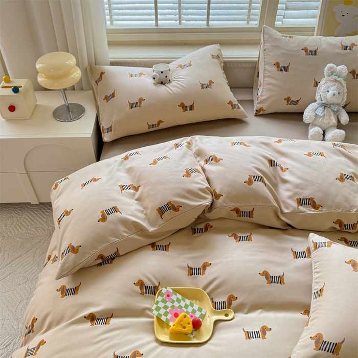 91家纺网 家纺一手货源 找家纺 多品家纺 2025新款ins风水洗棉学生宿舍三件套 复古狗