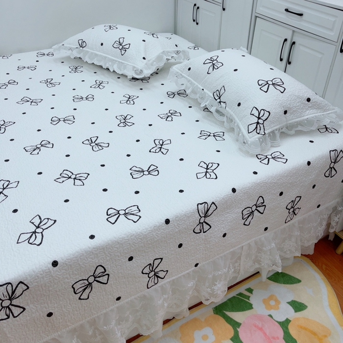 91家纺网 家纺一手货源 找家纺 暖居 2025新款纯棉大蕾丝榻榻米农村大炕盖支持定制 蝴蝶结白仙女款