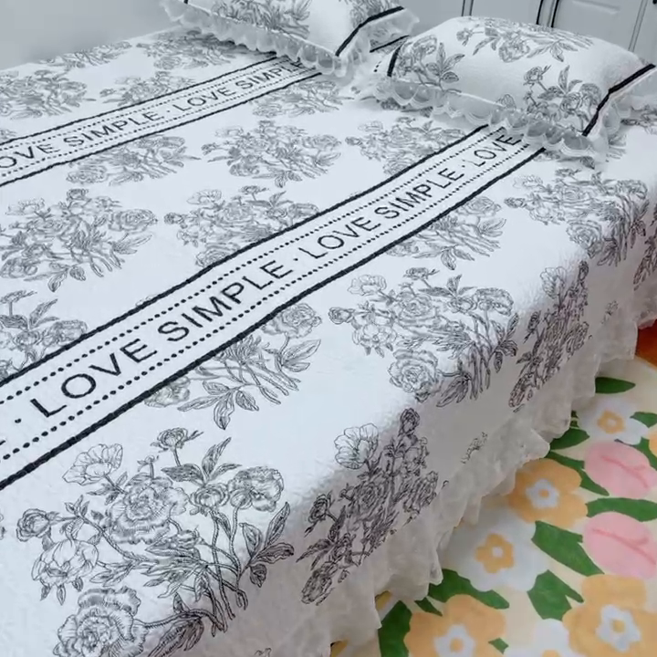 91家纺网 家纺一手货源 找家纺 暖居 2025新款纯棉大蕾丝榻榻米农村大炕盖支持定制 晨暮间仙女款