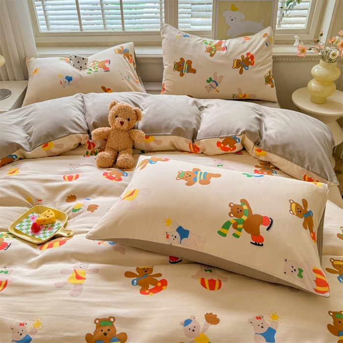 91家纺网 家纺一手货源 找家纺 多品家纺 2025新款ins风水洗棉学生宿舍三件套 欢乐世界