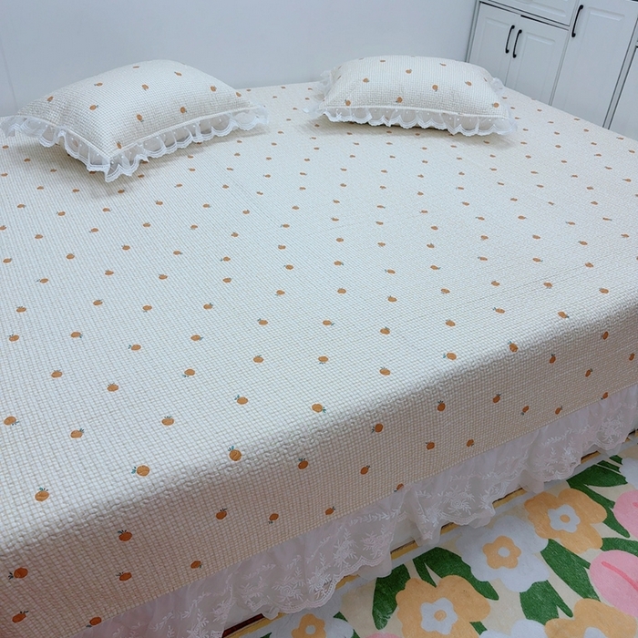 91家纺网 家纺一手货源 找家纺 暖居 2025新款纯棉大蕾丝榻榻米农村大炕盖支持定制 小橘子仙女款