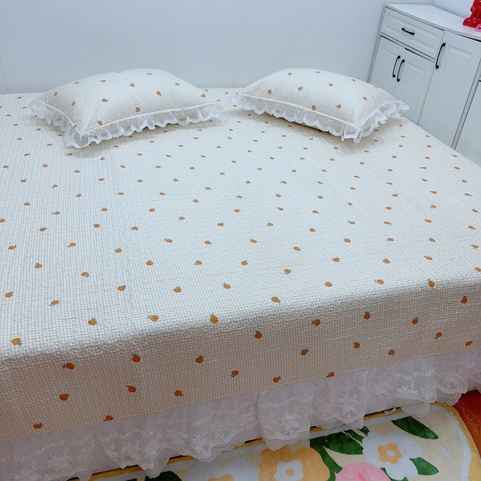 91家纺网 家纺一手货源 找家纺 暖居 2025新款纯棉大蕾丝榻榻米农村大炕盖支持定制 小橘子仙女款