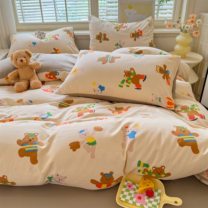 91家纺网 家纺一手货源 找家纺 多品家纺 2025新款ins风水洗棉学生宿舍三件套 欢乐世界