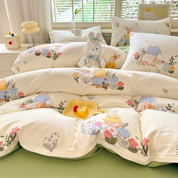 91家纺网 家纺一手货源 找家纺 多品家纺 2025新款ins风水洗棉学生宿舍三件套 春日庄园