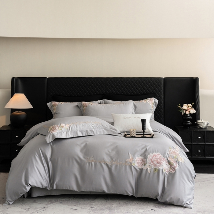 91家纺网 家纺一手货源 找家纺 馨蕊家居 2025新款80SLF奥地利兰精天丝四件套-初禾 天丝初禾-高级灰