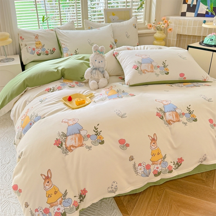 91家纺网 家纺一手货源 找家纺 多品家纺 2025新款ins风水洗棉学生宿舍三件套 春日庄园