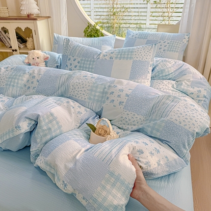 91家纺网 家纺一手货源 找家纺 （总）壹号库家纺 2025新款水洗皱皱纱四件套-简单款