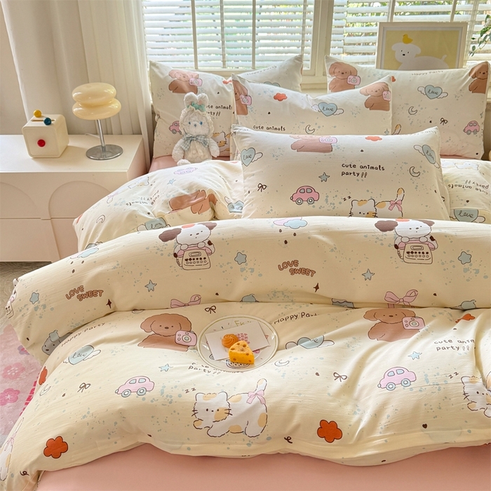 91家纺网 家纺一手货源 找家纺 多品家纺 2025新款ins风水洗棉学生宿舍三件套 快乐玩伴