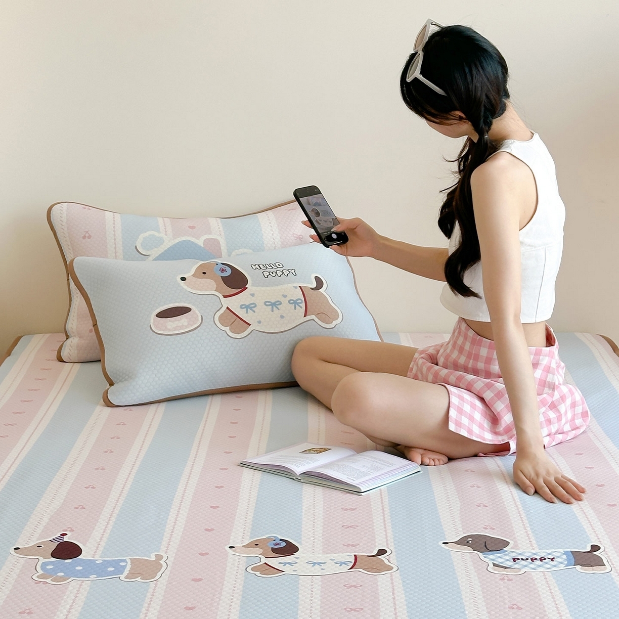 91家纺网 家纺一手货源 找家纺 （总）RYB红黄兰 2025新款ins设计师原创A类数码大版卡通印花冰豆豆席凉席席子