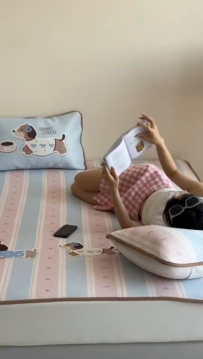 91家纺网 家纺一手货源 找家纺 （总）RYB红黄兰 2025新款ins设计师原创A类数码大版卡通印花冰豆豆席凉席席子