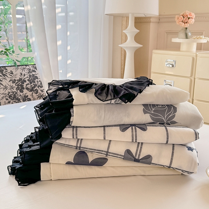 91家纺网 家纺一手货源 找家纺 悦织湾家纺 2025新款A类凉感丝床裙款乳胶凉席席子夏被夏凉被空调被四件套 组合图仅做展示