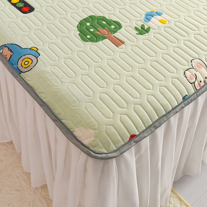 91家纺网 家纺一手货源 找家纺 悦织湾家纺 2025新款A类凉感丝床裙款乳胶凉席席子夏被夏凉被空调被四件套 宝宝巴士