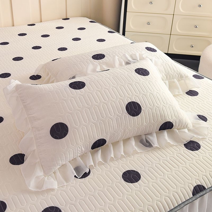 91家纺网 家纺一手货源 找家纺 悦织湾家纺 2025新款A类凉感丝床裙款乳胶凉席席子夏被夏凉被空调被四件套 波点