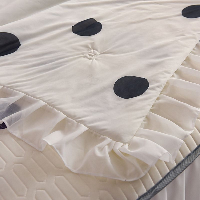 91家纺网 家纺一手货源 找家纺 悦织湾家纺 2025新款A类凉感丝床裙款乳胶凉席席子夏被夏凉被空调被四件套 波点