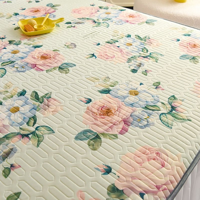 91家纺网 家纺一手货源 找家纺 悦织湾家纺 2025新款A类凉感丝床裙款乳胶凉席席子夏被夏凉被空调被四件套 繁花