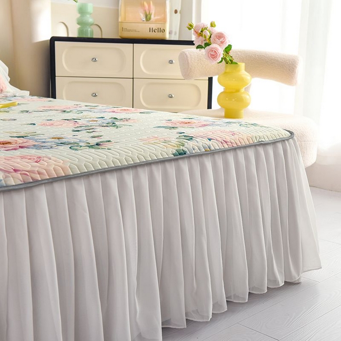 91家纺网 家纺一手货源 找家纺 悦织湾家纺 2025新款A类凉感丝床裙款乳胶凉席席子夏被夏凉被空调被四件套 繁花