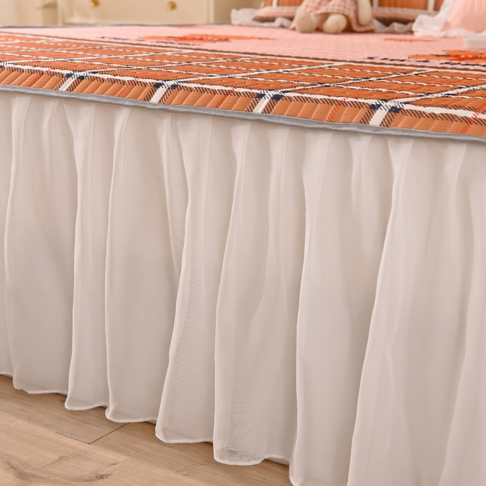 91家纺网 家纺一手货源 找家纺 悦织湾家纺 2025新款A类凉感丝床裙款乳胶凉席席子夏被夏凉被空调被四件套 格子小熊