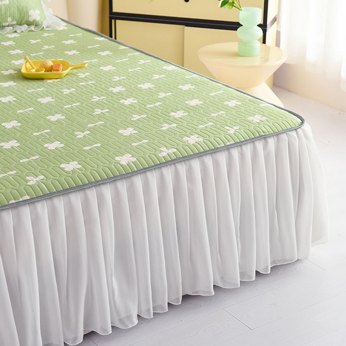 91家纺网 家纺一手货源 找家纺 悦织湾家纺 2025新款A类凉感丝床裙款乳胶凉席席子夏被夏凉被空调被四件套 花束