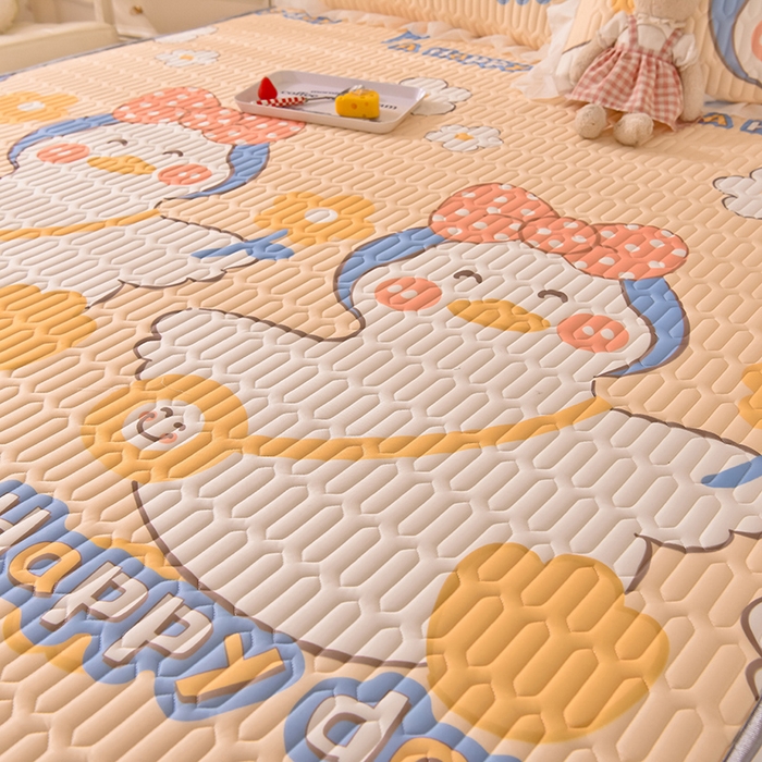 91家纺网 家纺一手货源 找家纺 悦织湾家纺 2025新款A类凉感丝床裙款乳胶凉席席子夏被夏凉被空调被四件套 欢乐企鹅