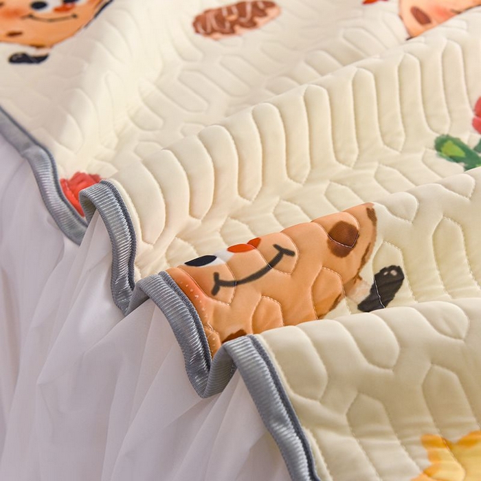 91家纺网 家纺一手货源 找家纺 悦织湾家纺 2025新款A类凉感丝床裙款乳胶凉席席子夏被夏凉被空调被四件套 欢乐曲奇