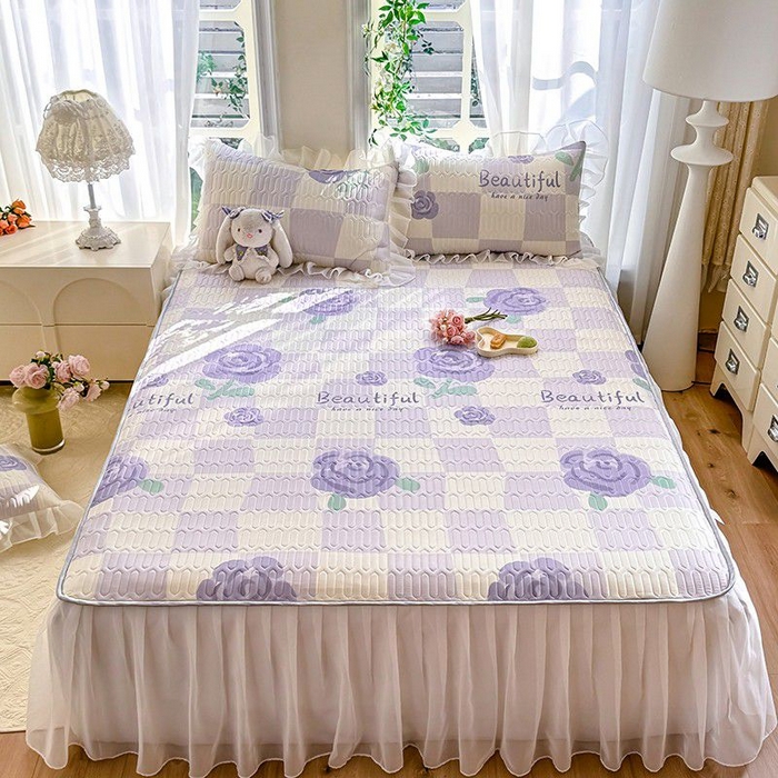 91家纺网 家纺一手货源 找家纺 悦织湾家纺 2025新款A类凉感丝床裙款乳胶凉席席子夏被夏凉被空调被四件套 吉祥如意