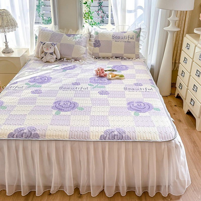 91家纺网 家纺一手货源 找家纺 悦织湾家纺 2025新款A类凉感丝床裙款乳胶凉席席子夏被夏凉被空调被四件套 吉祥如意