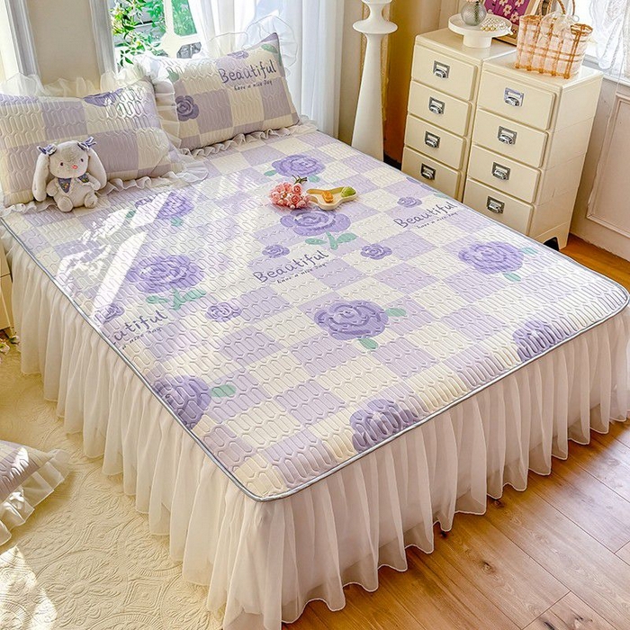 91家纺网 家纺一手货源 找家纺 悦织湾家纺 2025新款A类凉感丝床裙款乳胶凉席席子夏被夏凉被空调被四件套 吉祥如意