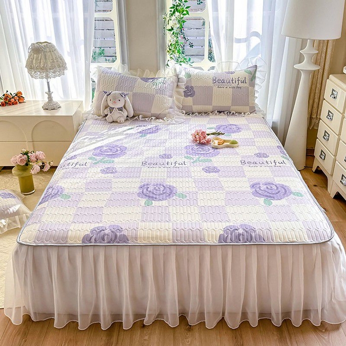 91家纺网 家纺一手货源 找家纺 悦织湾家纺 2025新款A类凉感丝床裙款乳胶凉席席子夏被夏凉被空调被四件套 吉祥如意