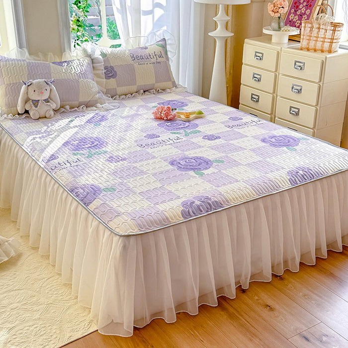 91家纺网 家纺一手货源 找家纺 悦织湾家纺 2025新款A类凉感丝床裙款乳胶凉席席子夏被夏凉被空调被四件套 吉祥如意