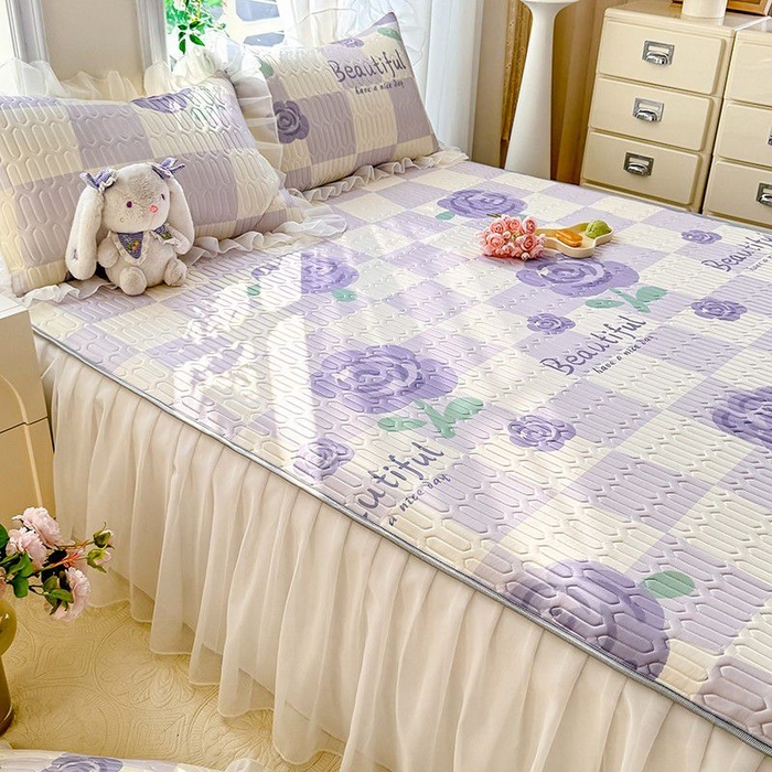 91家纺网 家纺一手货源 找家纺 悦织湾家纺 2025新款A类凉感丝床裙款乳胶凉席席子夏被夏凉被空调被四件套 吉祥如意