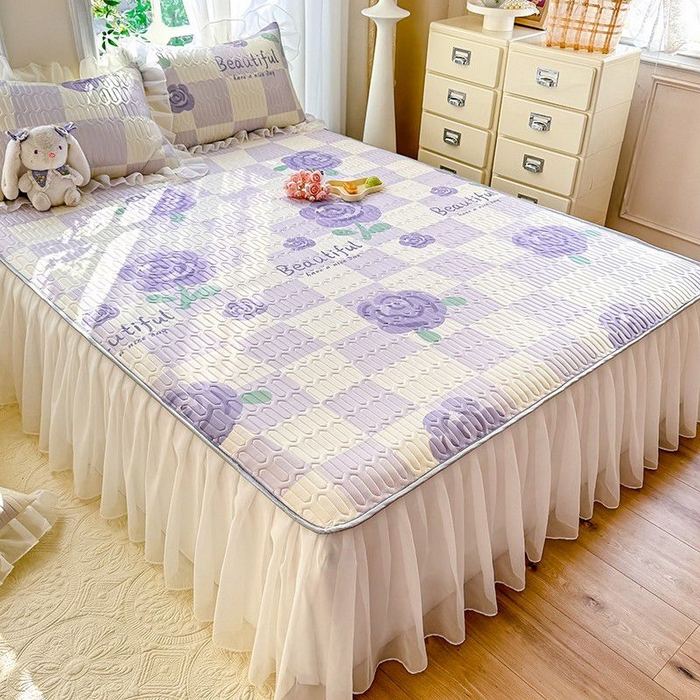 91家纺网 家纺一手货源 找家纺 悦织湾家纺 2025新款A类凉感丝床裙款乳胶凉席席子夏被夏凉被空调被四件套 吉祥如意